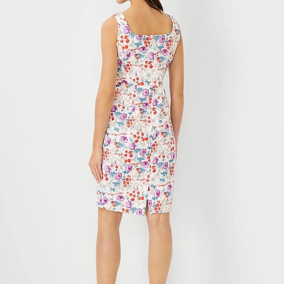 Ann Taylor Sheath Dress NWT Floral Red, Turquoise, Purple Flowers Lined Cotton - Picture 10 of 11